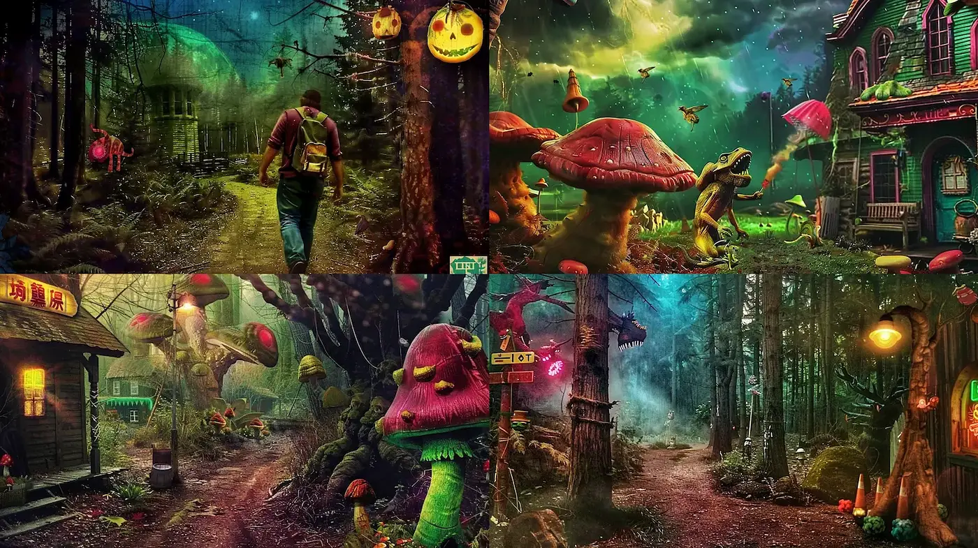 Whimsical, Enchanting Fantasies in a Surreal Forest Realm - Midjourney sref style