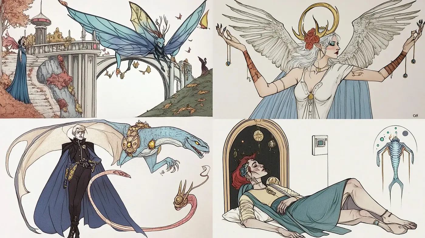 Ethereal Whimsy: Dreamlike Fantasy Illustrations with a Nostalgic Palette - Midjourney sref style