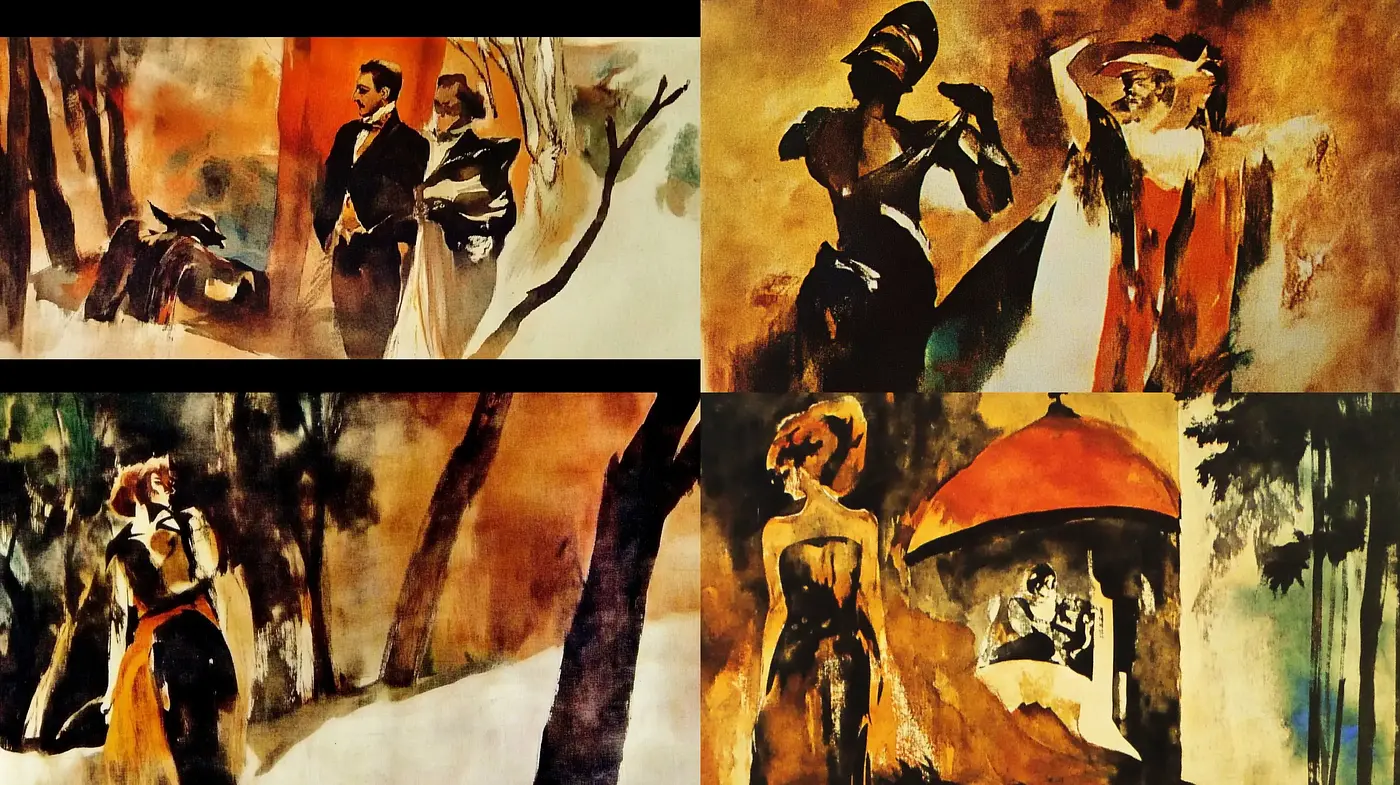 Evocative Brushwork and Warm Tones in Expressive Figurative Scenes - Midjourney sref style
