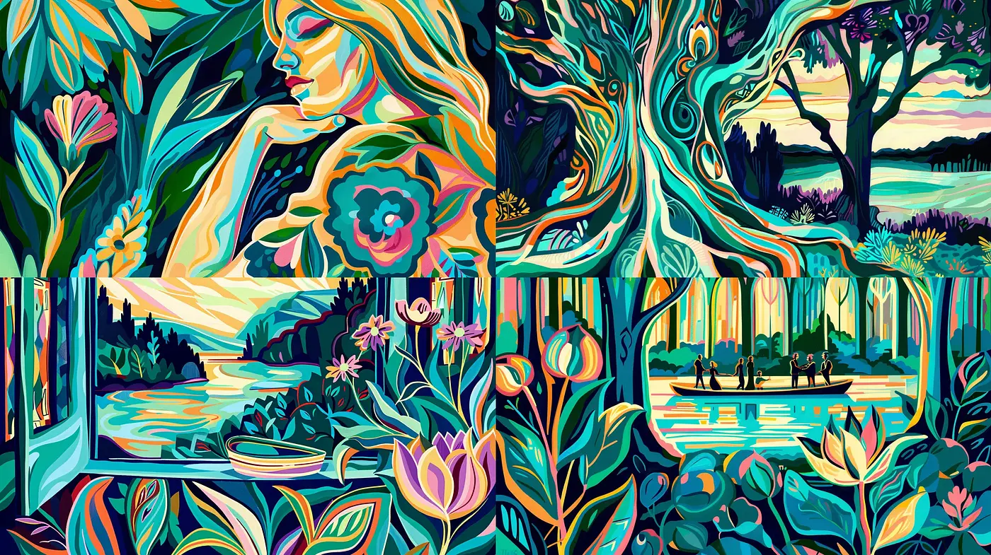 Lush Art Nouveau Dreamscapes with Rich Organic Motifs - Midjourney sref style