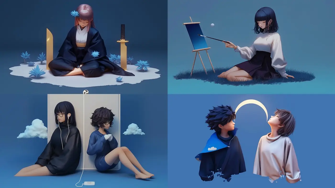 Ethereal Serenity in Digital Art: A Harmonious Blend of Cool Hues and Contemporary Anime Influence - Midjourney sref style