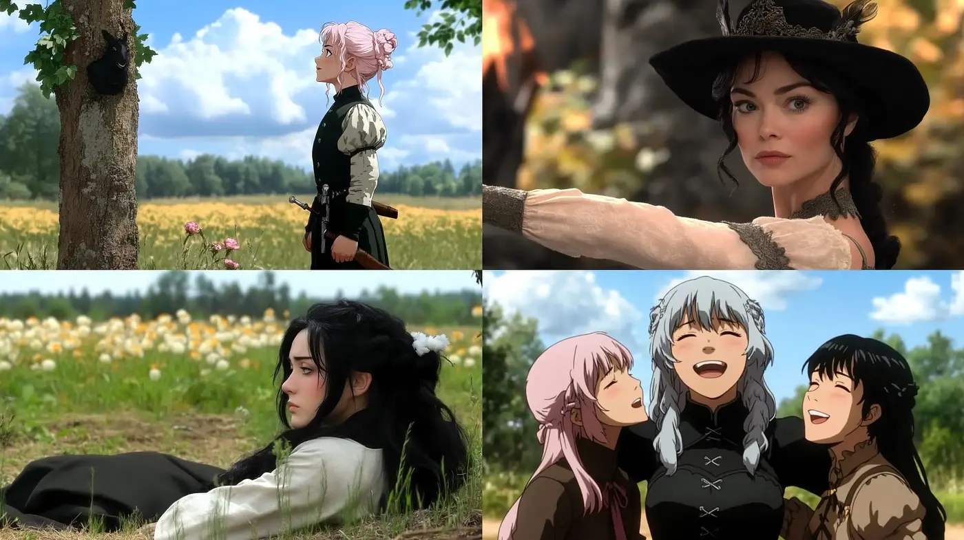 Idyllic Pastoral Reverie: A Synthesis of Anime Influence with a Lush Colorful Backdrop - Midjourney sref style