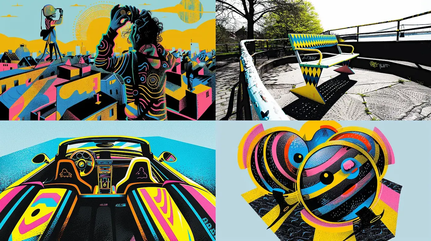 Vibrant and Playful Urban Artwork with a Retro Vibe - Midjourney sref style