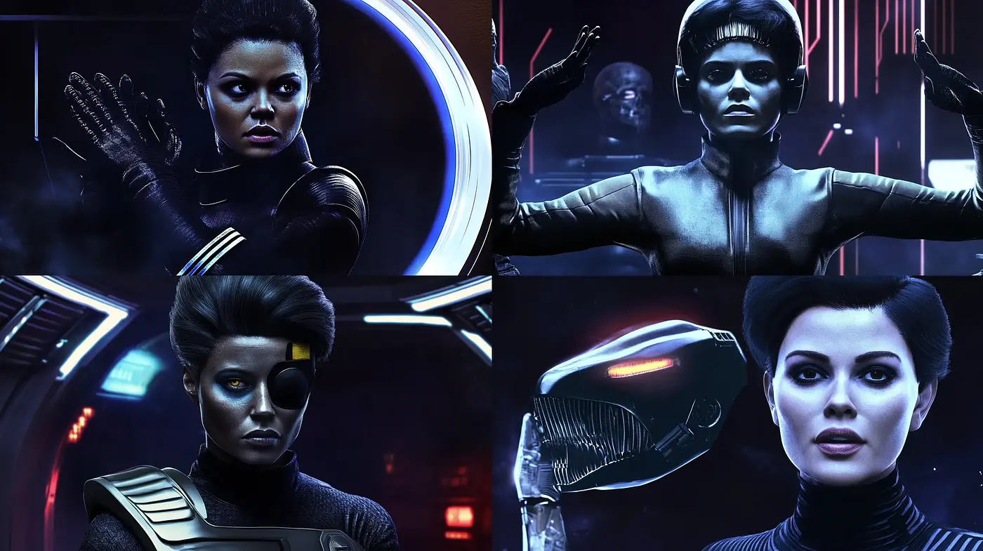 Futuristic Cybernetic Elegance with a Noir Ambience - Midjourney sref style