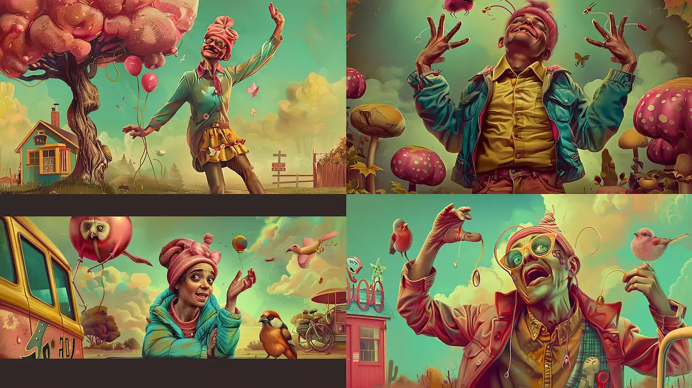 Vibrant and Playful Surrealism with a Touch of Whimsy - Midjourney sref style