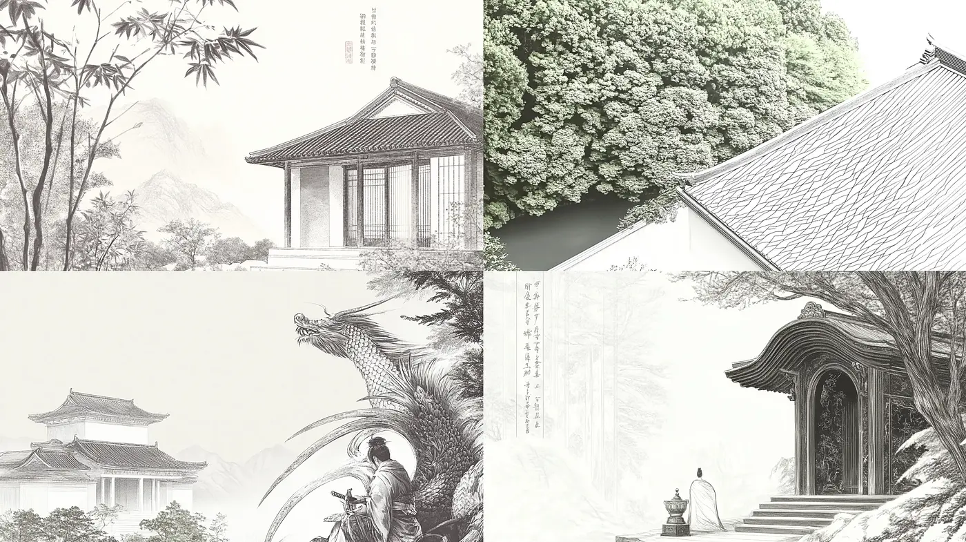 Monochromatic East Asian Ink Wash Elegance - Midjourney sref style