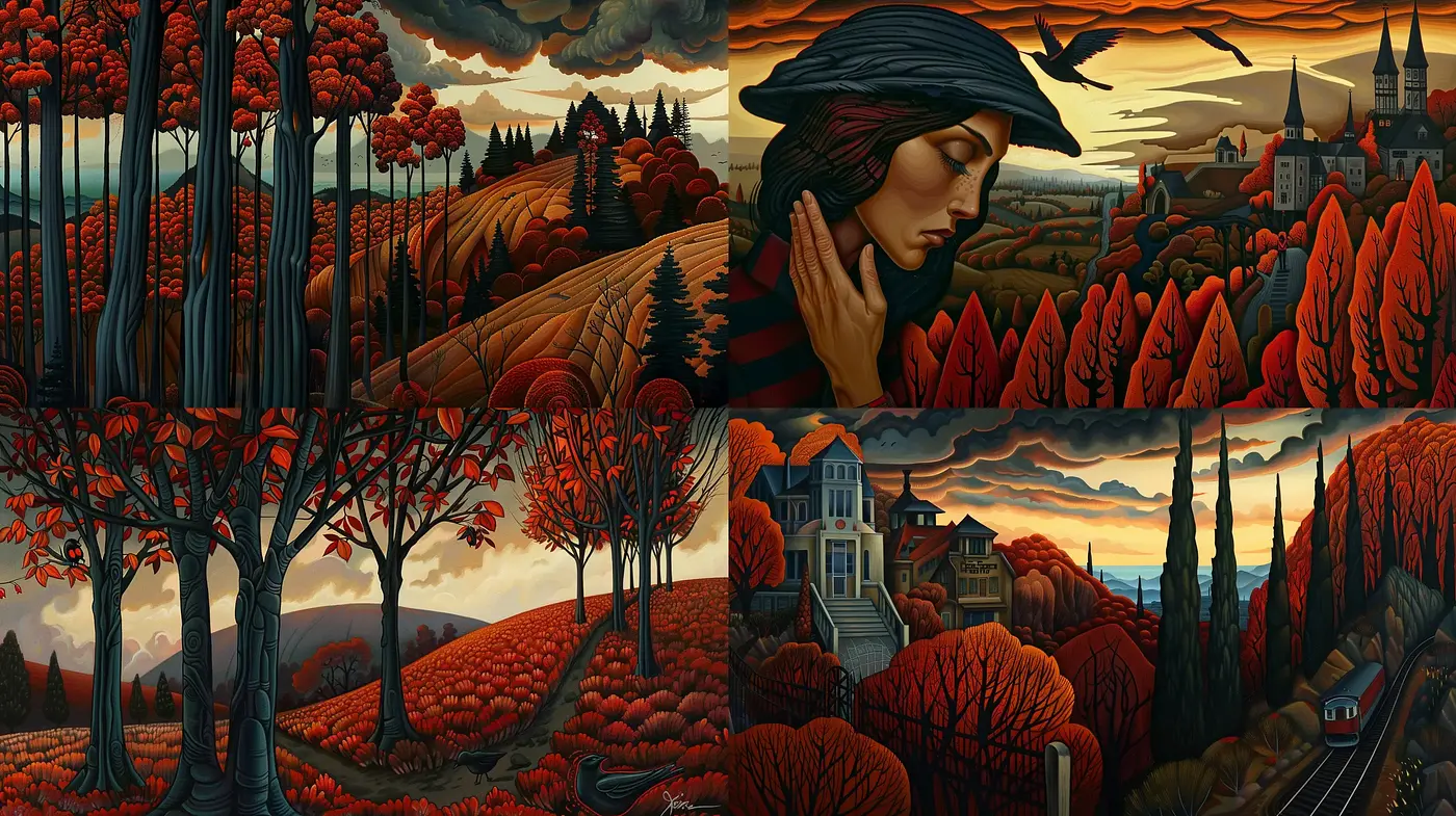 Autumnal Hues and Organic Forms: A Harmonious Blend of Nature and Nostalgia - Midjourney sref style