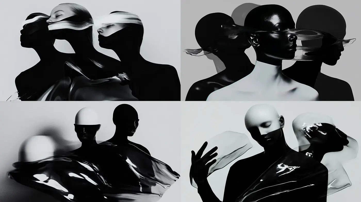 Monochromatic Fluidity: An Exploration in Motion and Emotion - Midjourney sref style