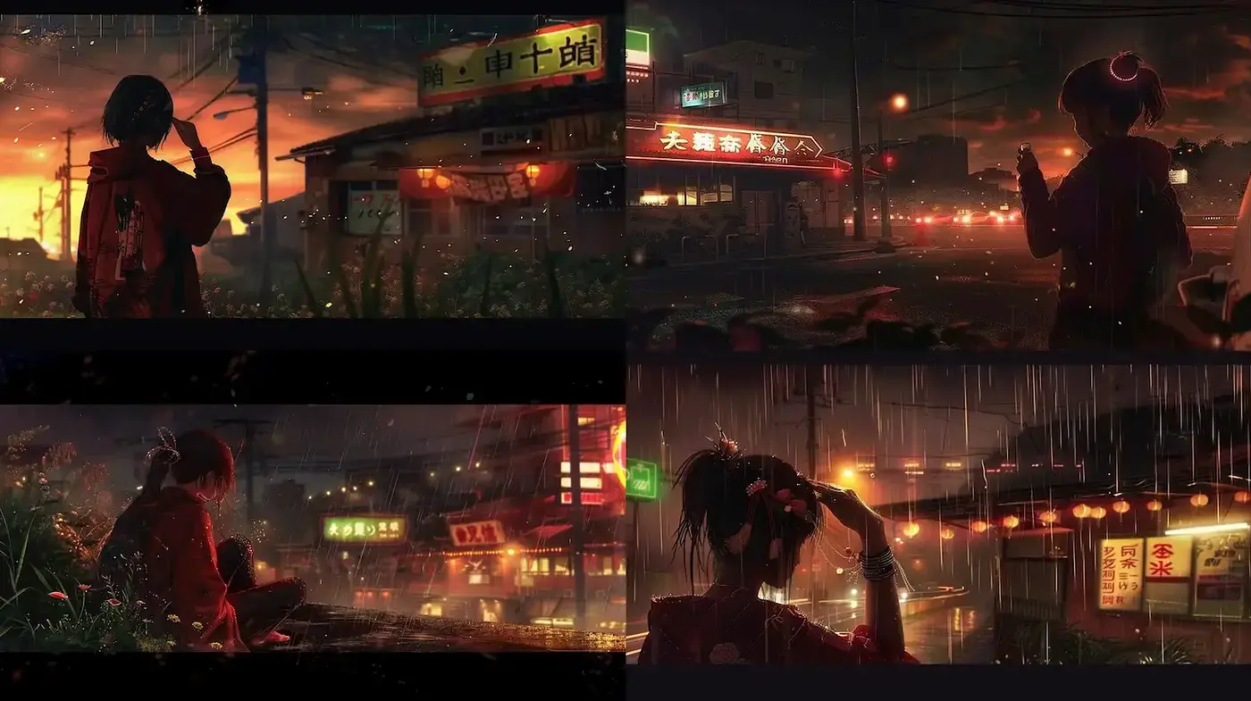 Atmospheric urban twilight scenes with a touch of nostalgia - Midjourney sref style