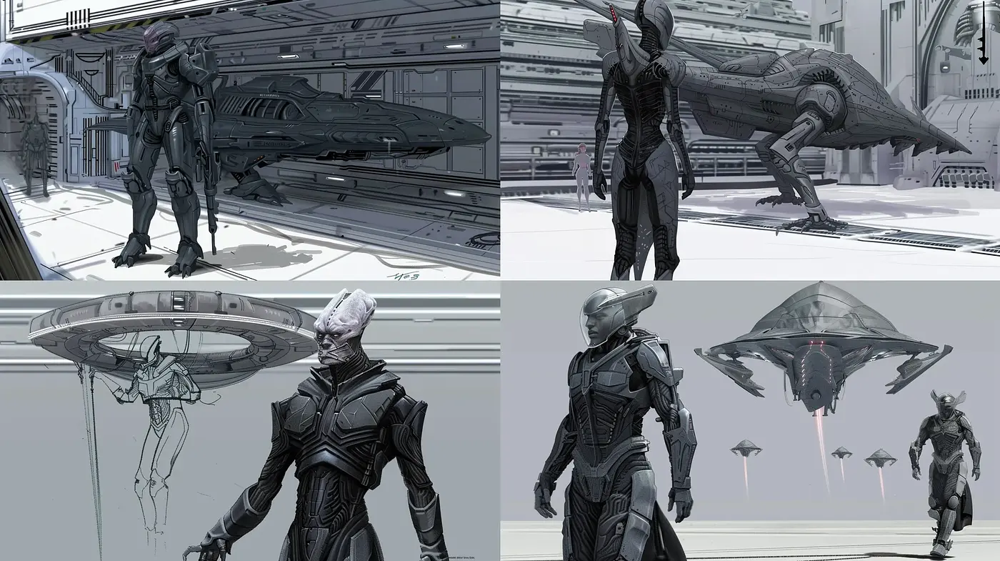 Futuristic Mechanical Elegance with Monochromatic Harmony - Midjourney sref style