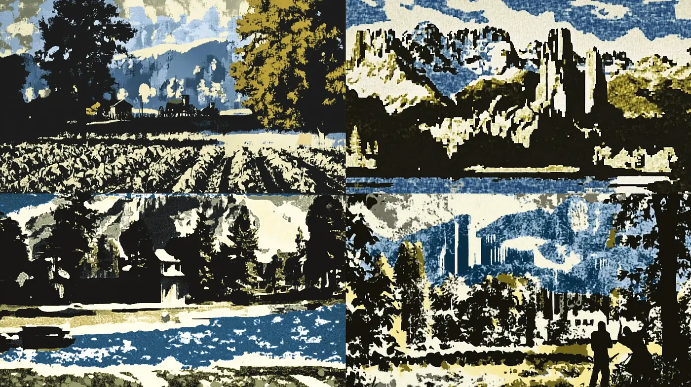 Harmonious Hues of Nature with a Block-Printing Aesthetic - Midjourney sref style