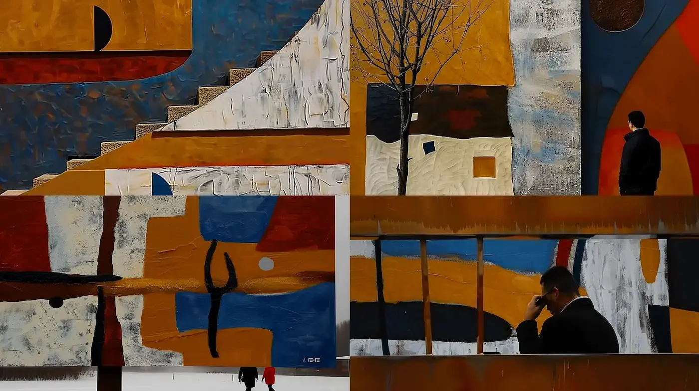 Abstract and Textured Composition with a Retro Vibe - Midjourney sref style
