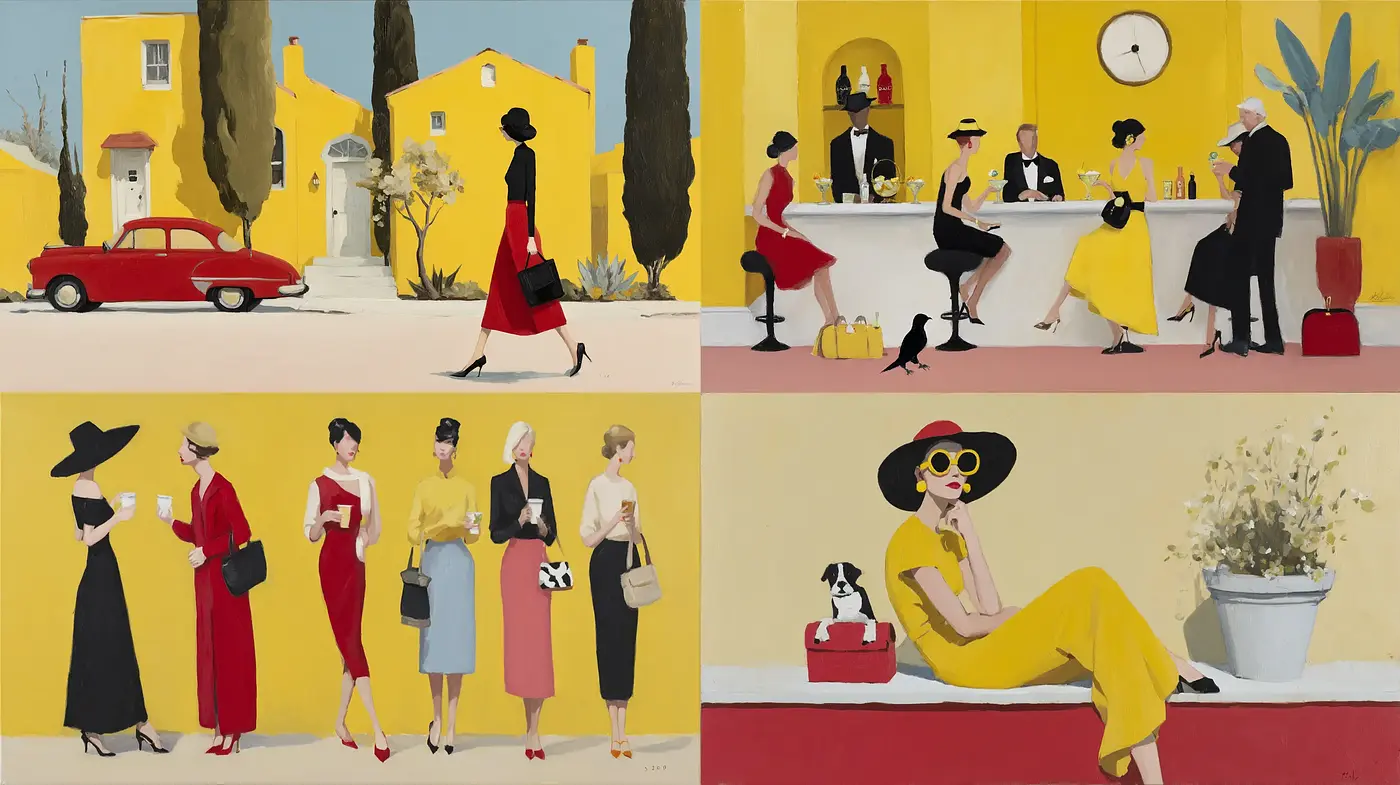 Chic, Retro Illustrations with a Bright, Playful Aesthetic - Midjourney sref style