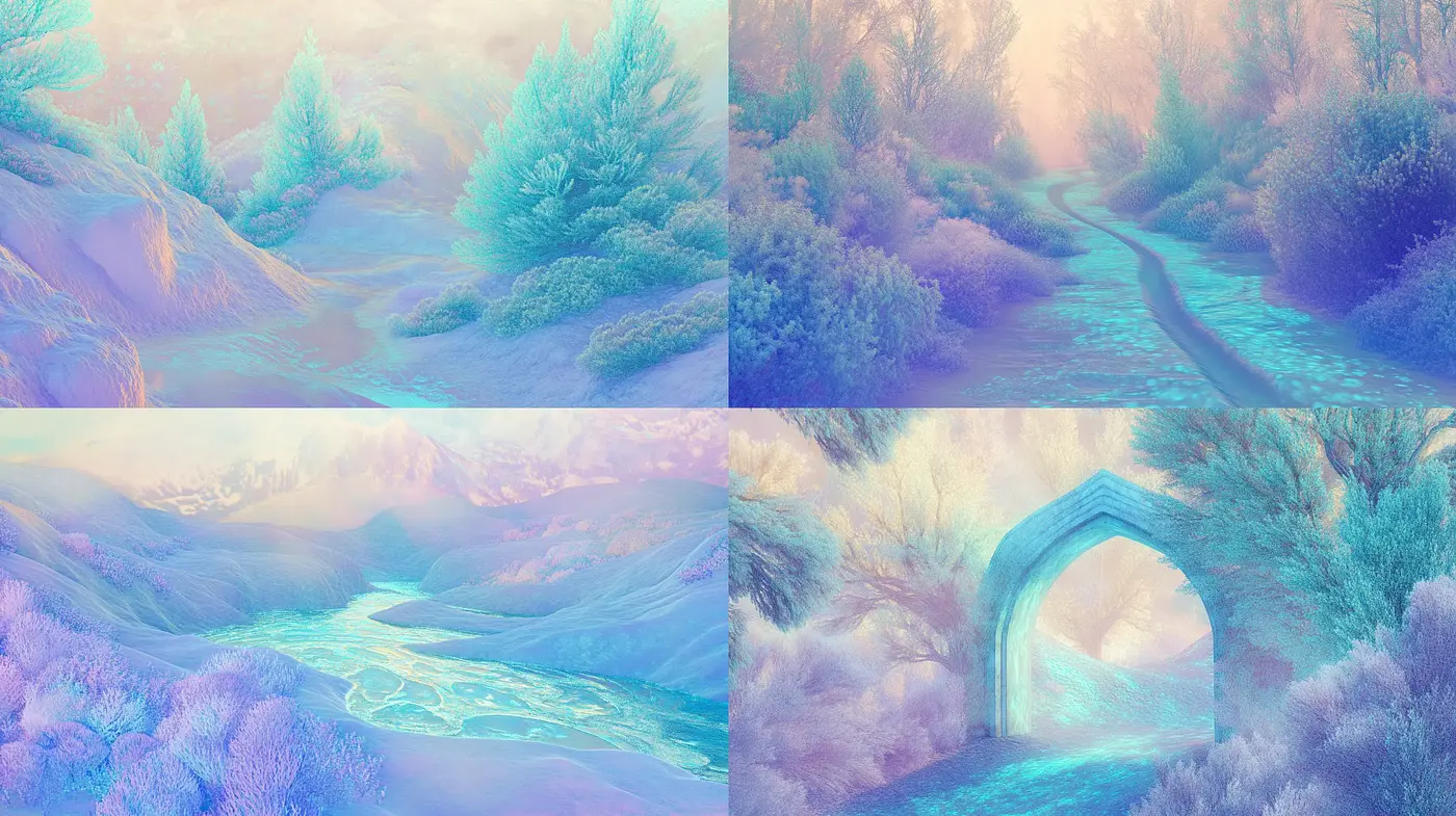 Ethereal Pastel Dreamscape with Serene Imagery - Midjourney sref style