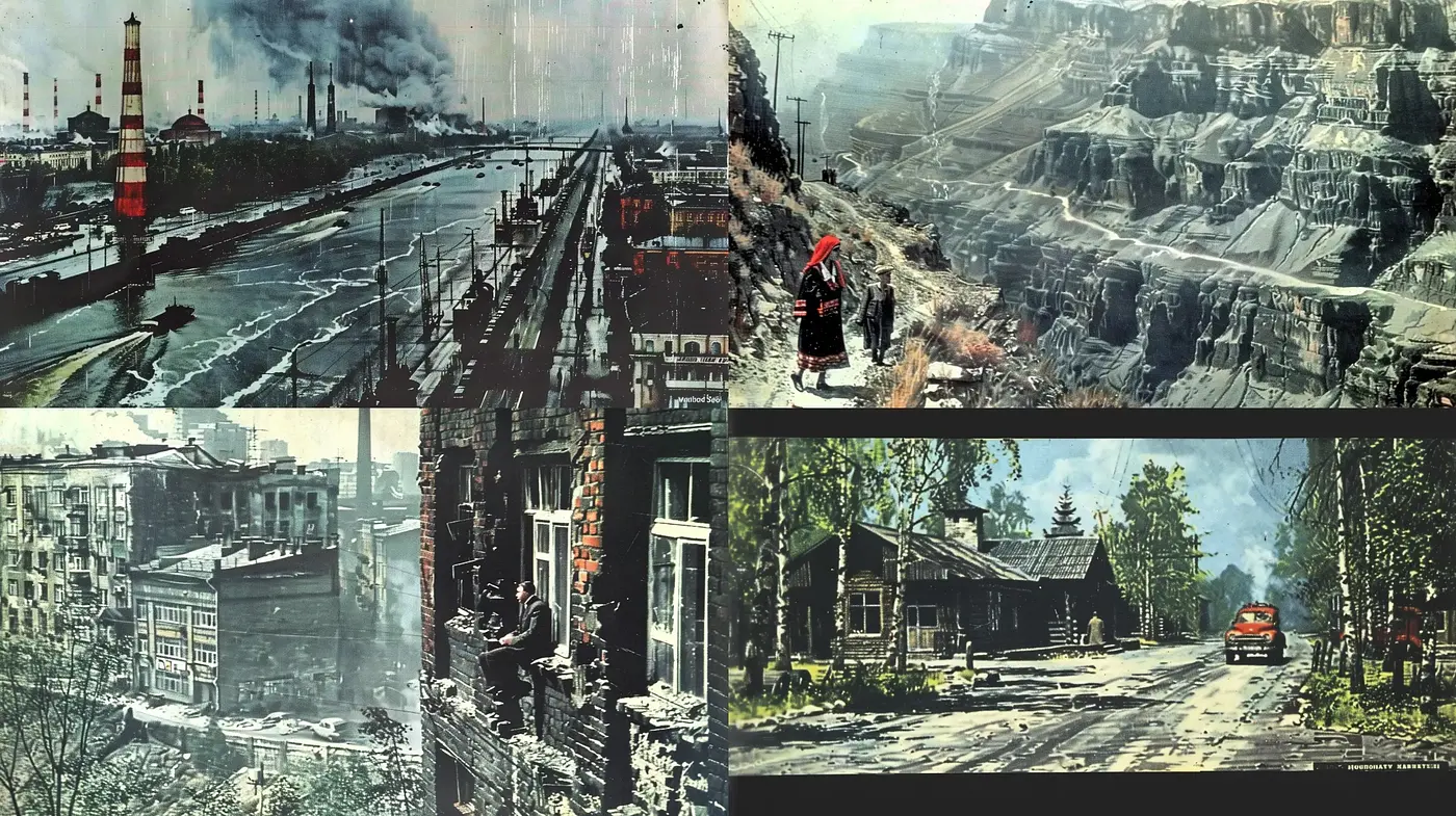 Industrial Reminiscence and Decayed Urban Elegance - Midjourney sref style