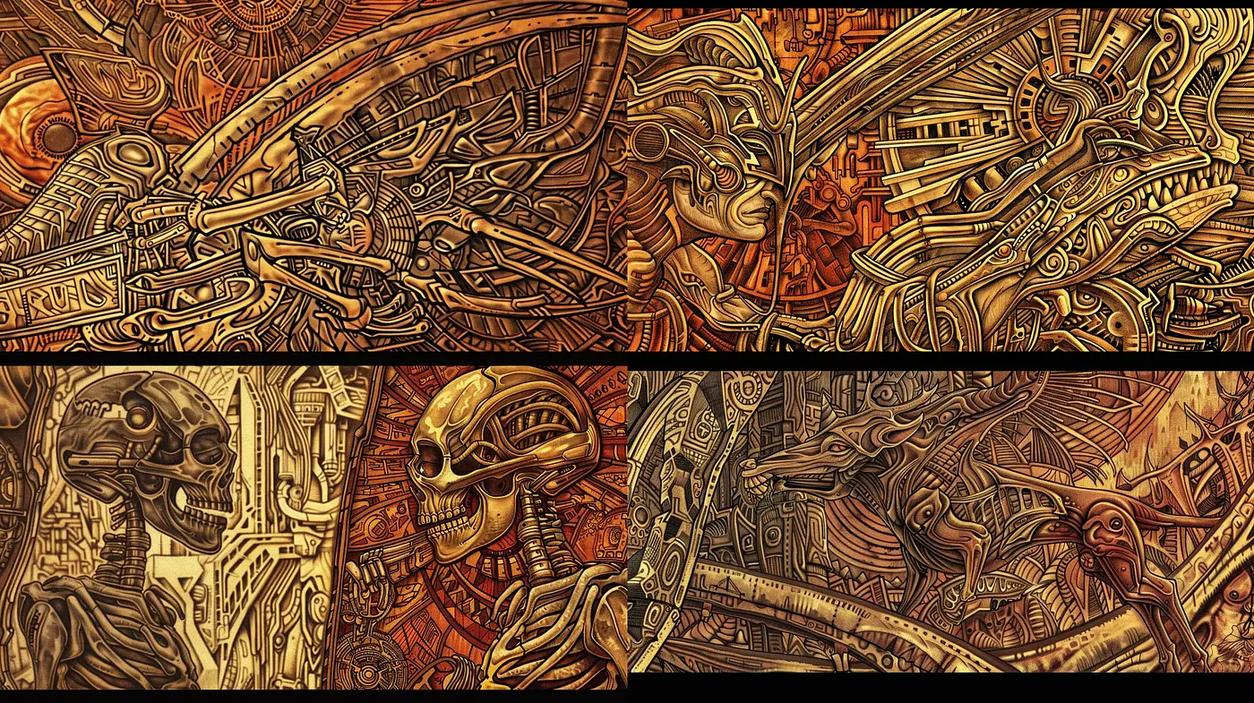 Futuristic Mechanized Symphony in Sepia Tones - Midjourney sref style