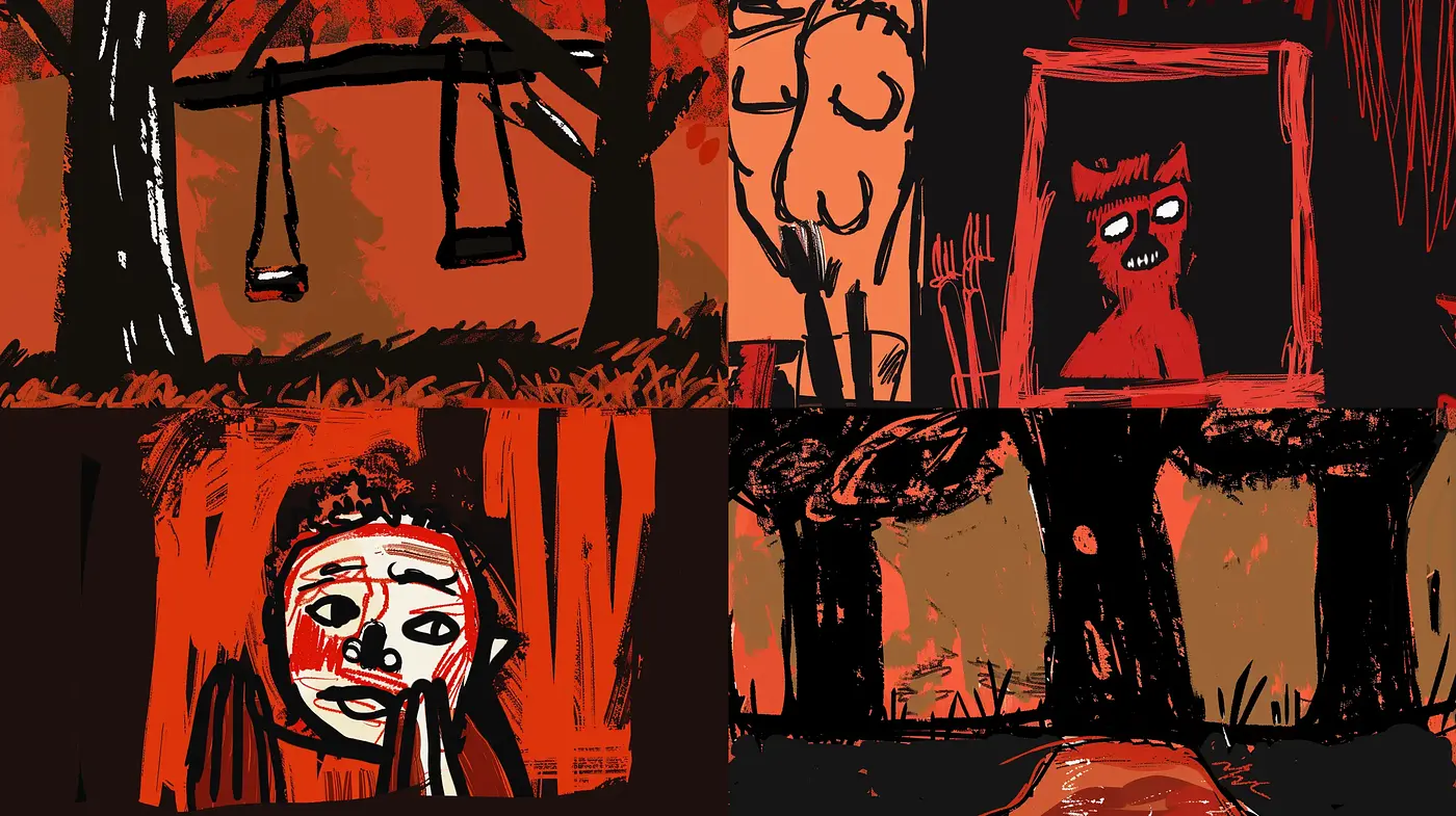 Abstract Expressionist Shadows in Crimson and Umber - Midjourney sref style