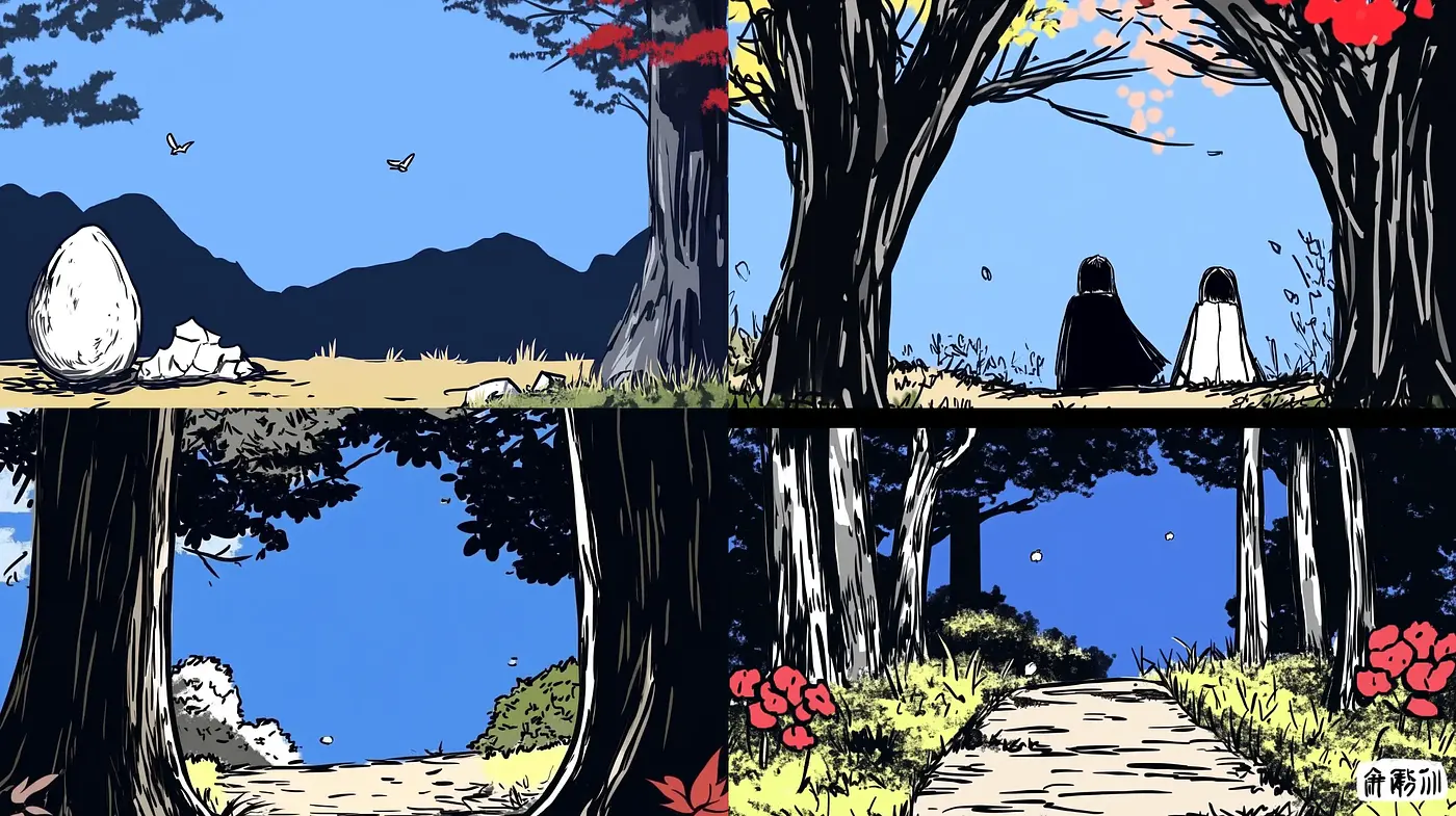 Serene Convergence of Traditional Ink and Modern Graphic Novel Techniques - Midjourney sref style