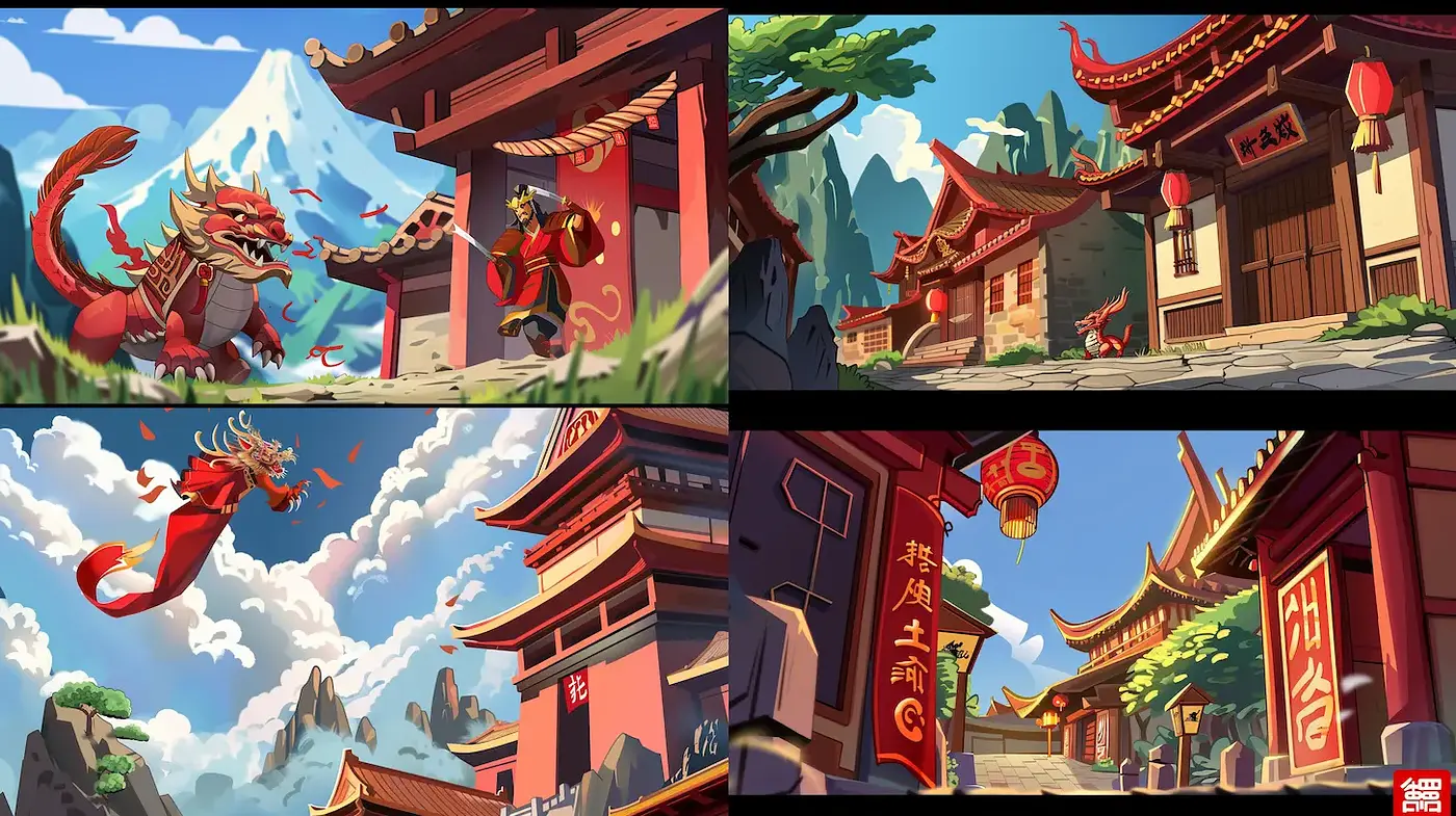 Dynamic and Colorful Eastern-themed Fantasy Illustrations with Strong Stylization - Midjourney sref style