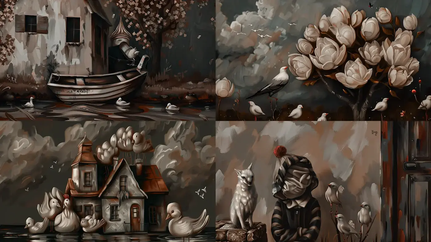 Whimsical Surrealism with Earthy Tones and Intricate Textures - Midjourney sref style