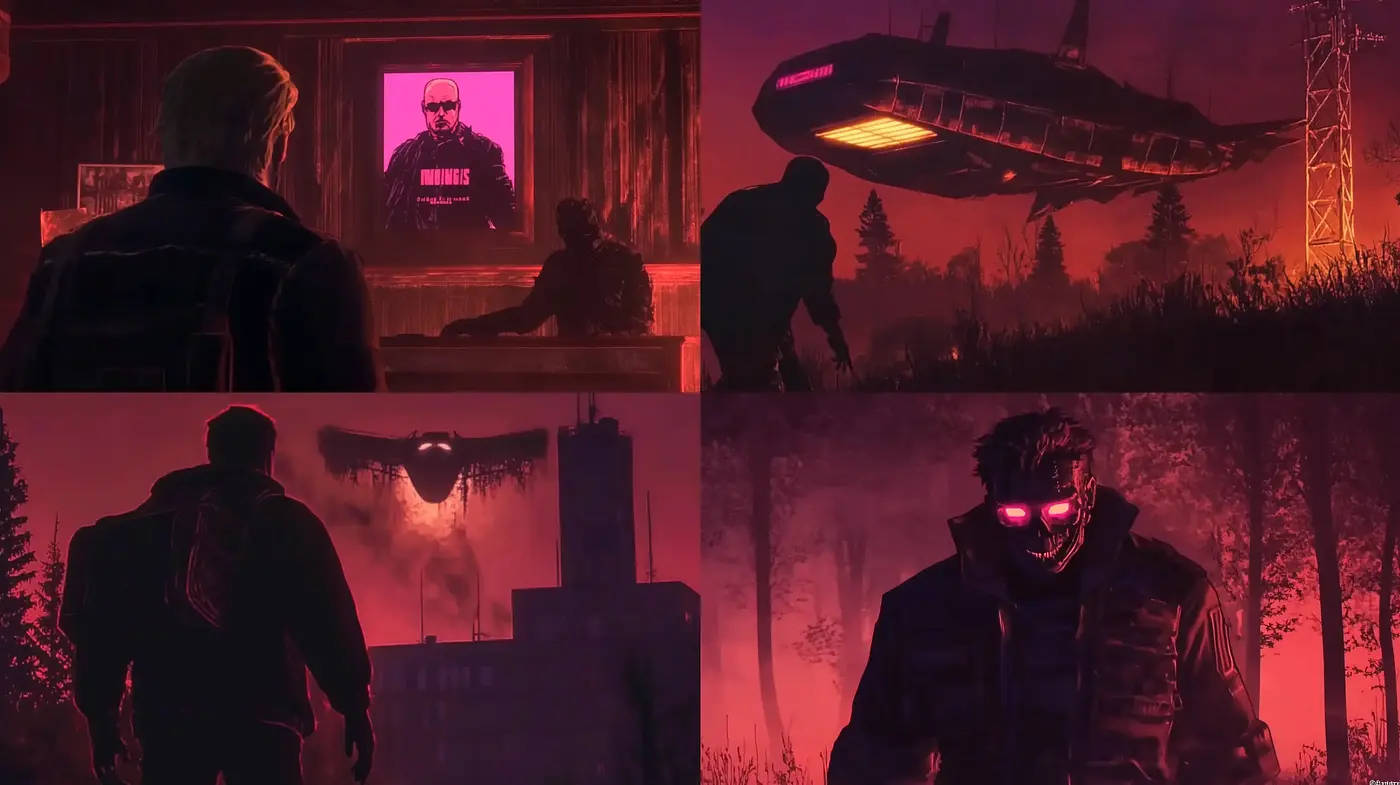 Dystopian Crimson Shadows: A Study in Post-Apocalyptic Aesthetics - Midjourney sref style