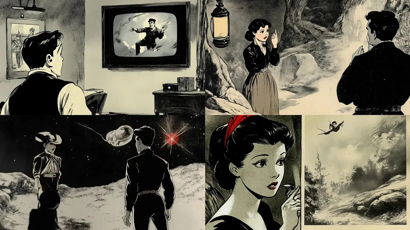 Timeless Monochromatic Visions: A Journey Through Stylized Shadows and Light - Midjourney sref style