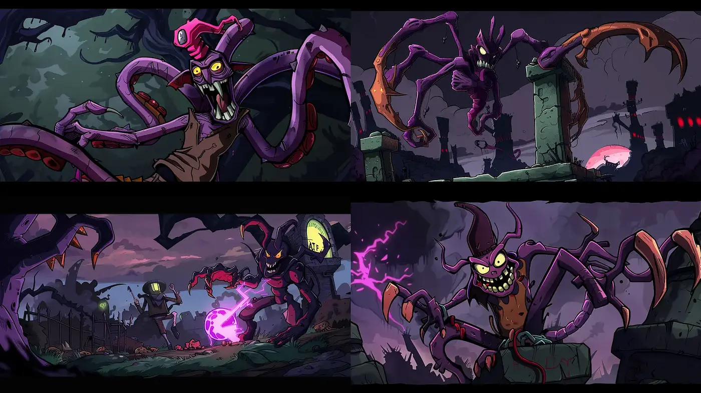 Dynamic and Whimsical Gothic Illustration with a Playful Horror Theme - Midjourney sref style