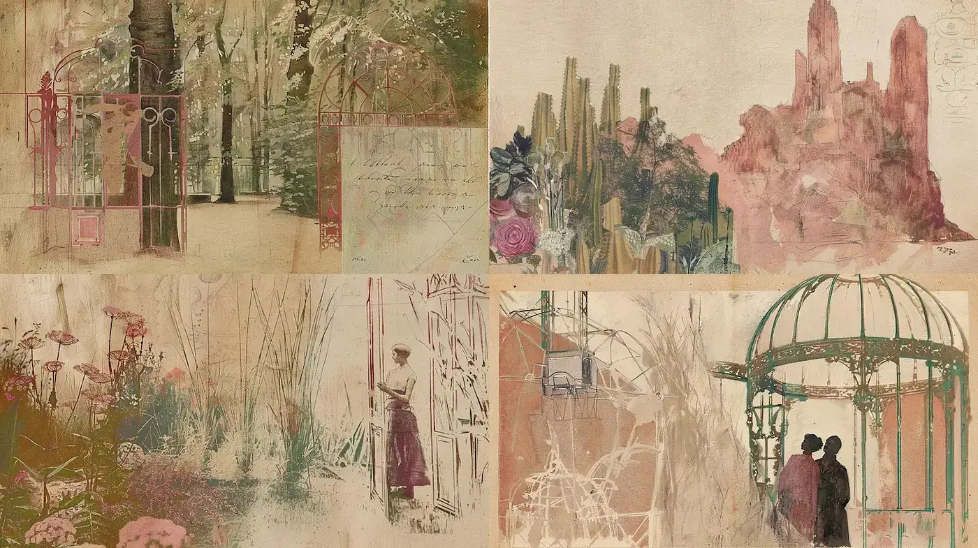 Whimsical Interplay of Nature and Vintage Elegance - Midjourney sref style