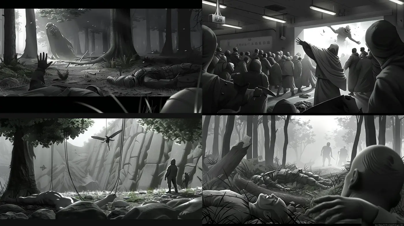 Monochromatic Ethereal Dreamscape Illustrations - Midjourney sref style