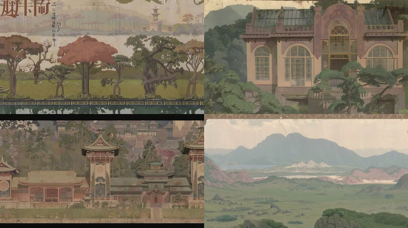 Ethereal Pastel Visions of Stylized Classic Asian Sceneries - Midjourney sref style