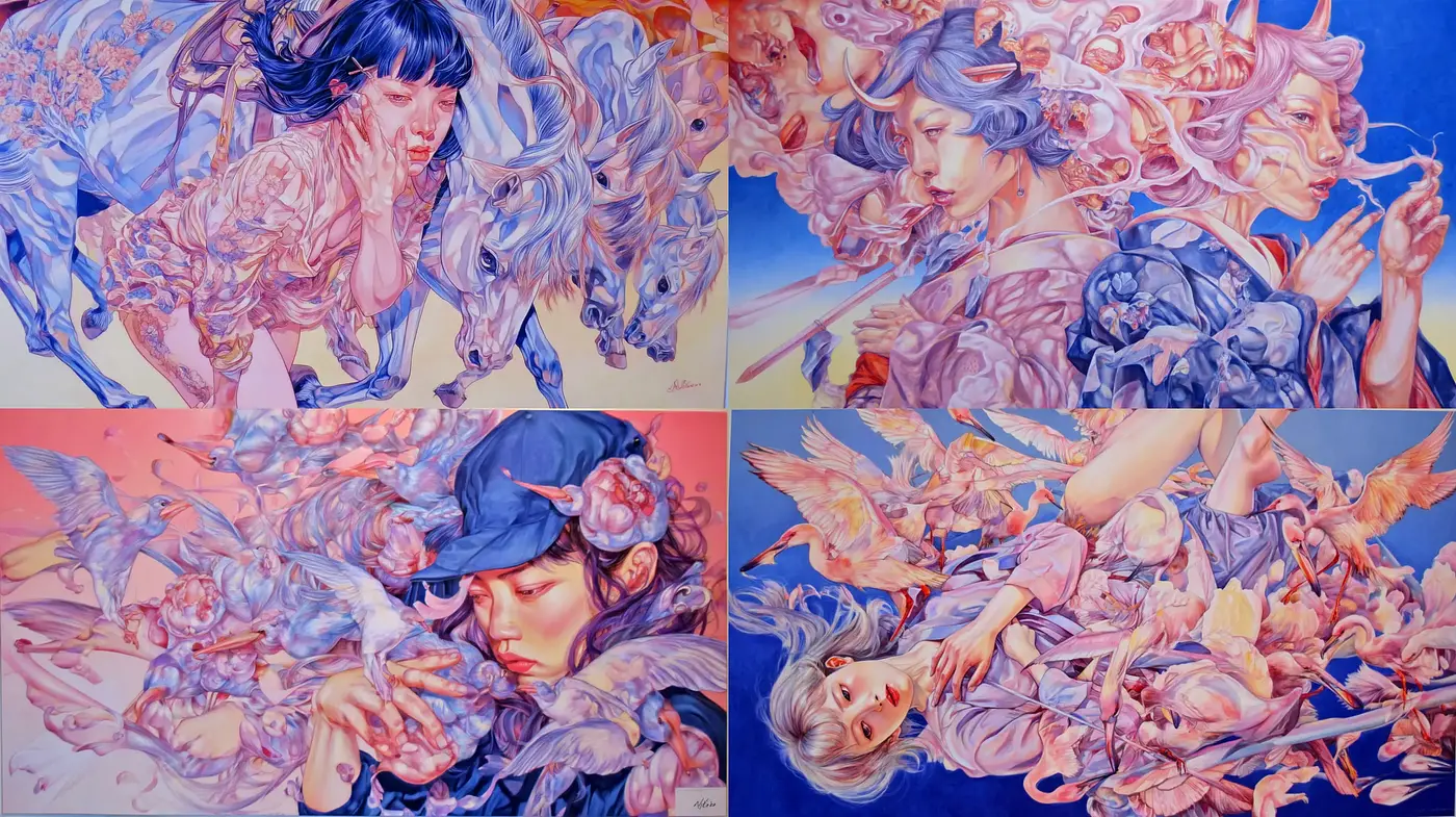 Ethereal Dreamscape with Surreal Flora and Fauna Elements - Midjourney sref style