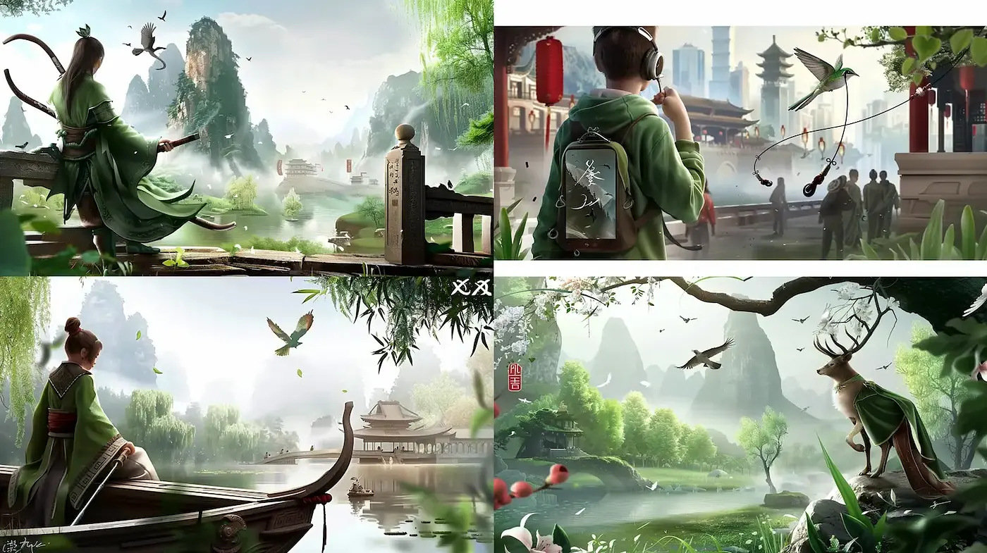 Harmonious and Serene Landscapes with Traditional Elements - Midjourney sref style