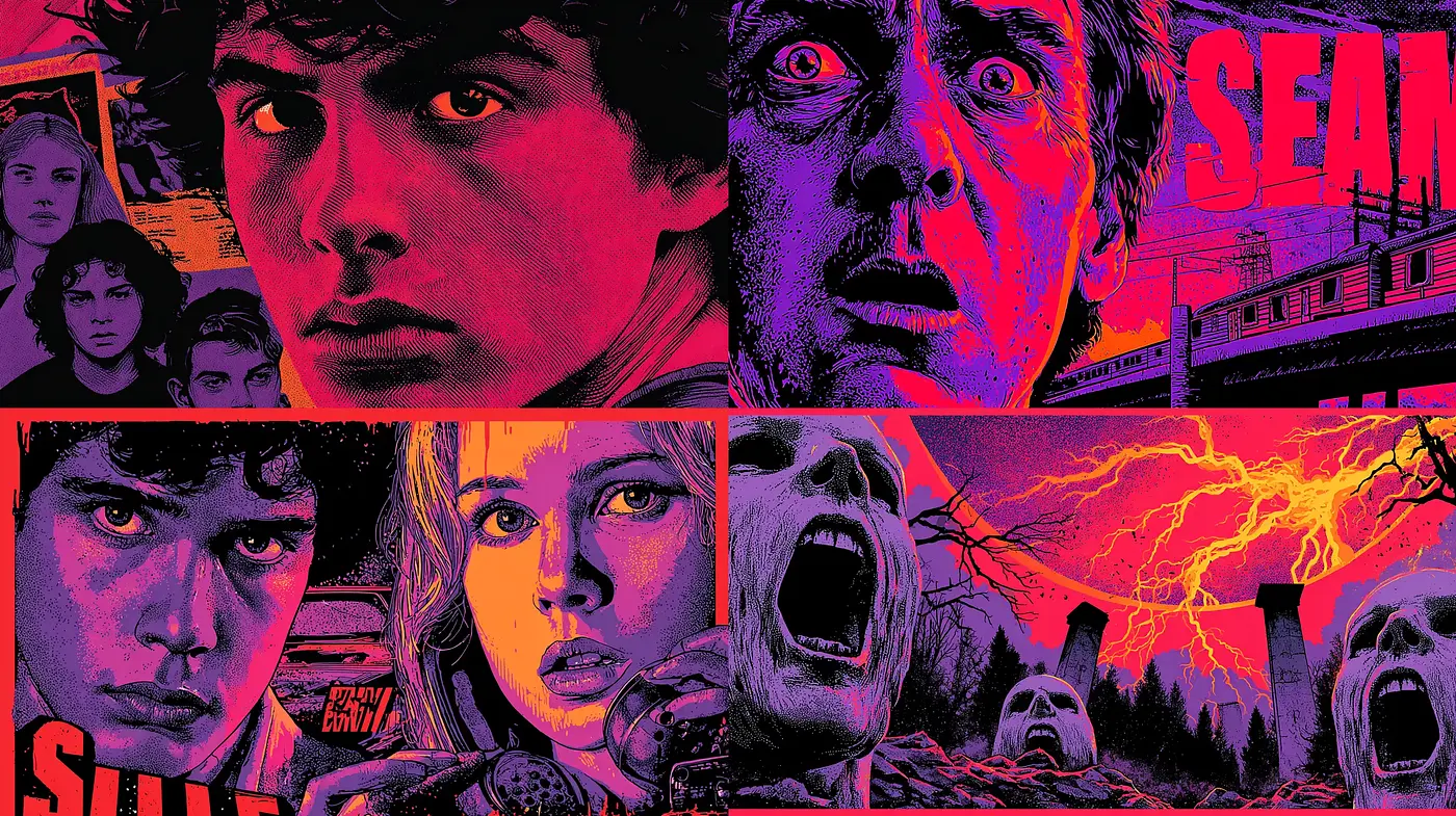 Bold and graphic horror illustration with vibrant color contrasts - Midjourney sref style