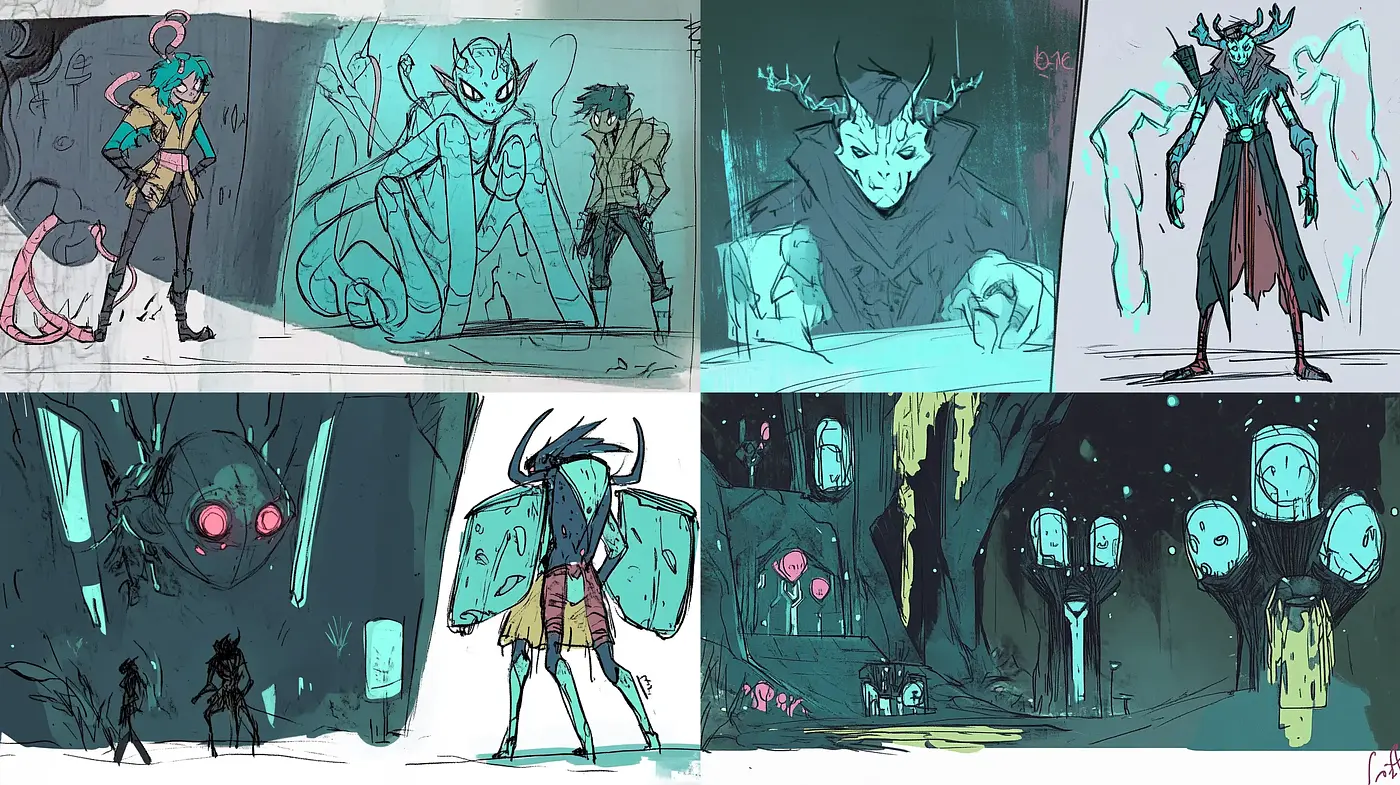 Ethereal Nocturnal Sketches with Luminous Accents - Midjourney sref style