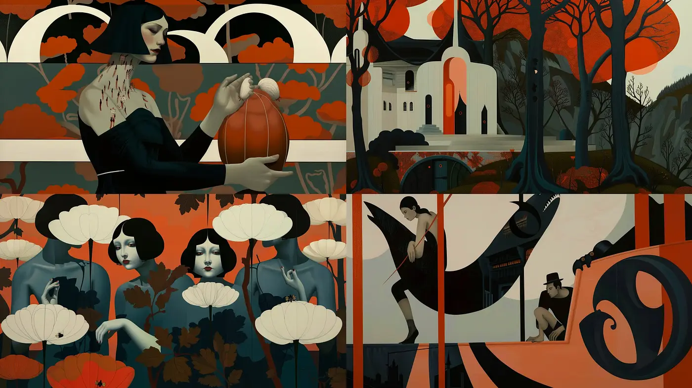 Autumnal Elegance with Stylized Art Deco Fusion - Midjourney sref style