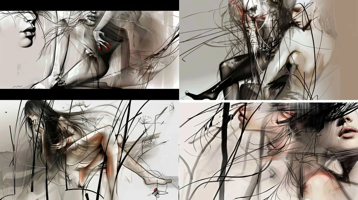 Whimsical Contrasts of Ethereal Forms and Sharp Lines - Midjourney sref style