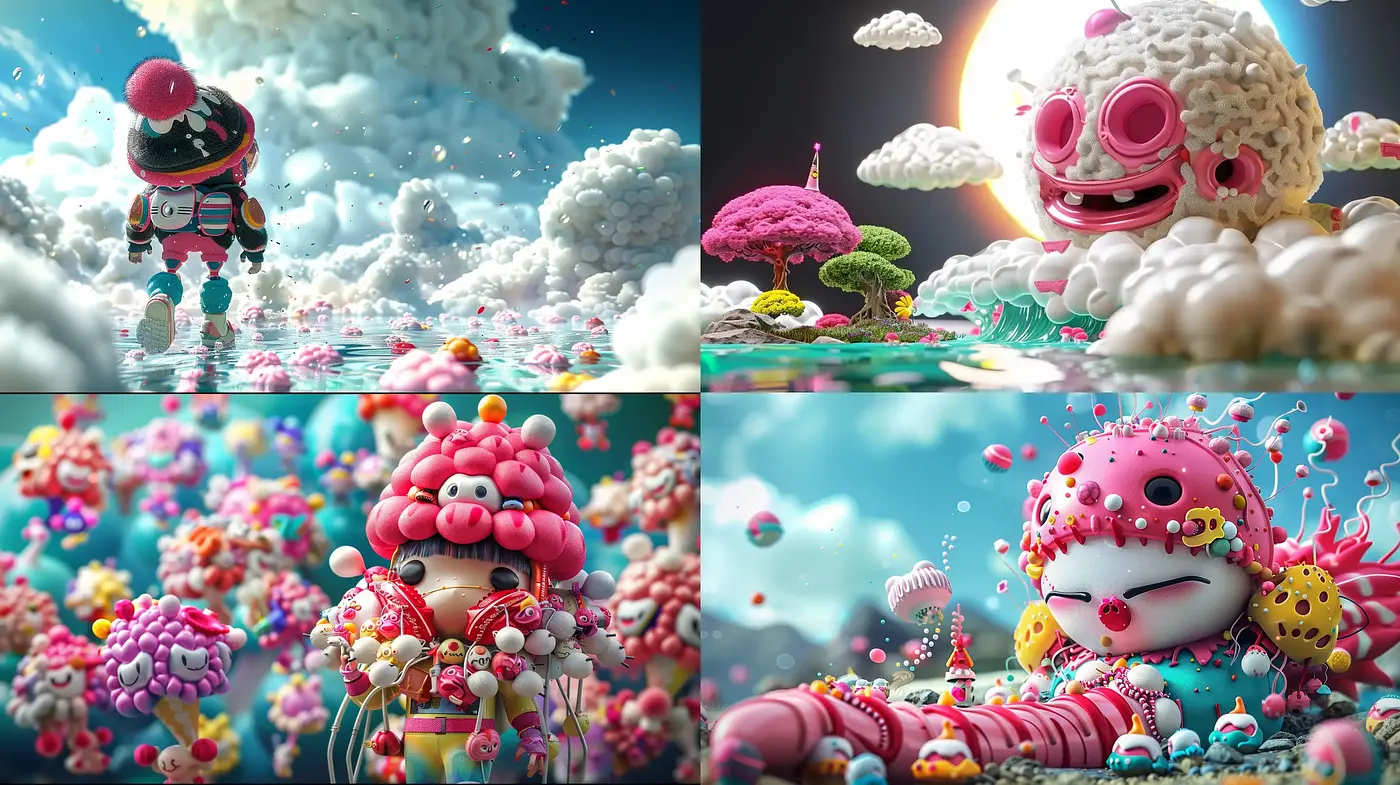 Dreamlike Surrealism Meets Vibrant Toybox Fantasy - Midjourney sref style