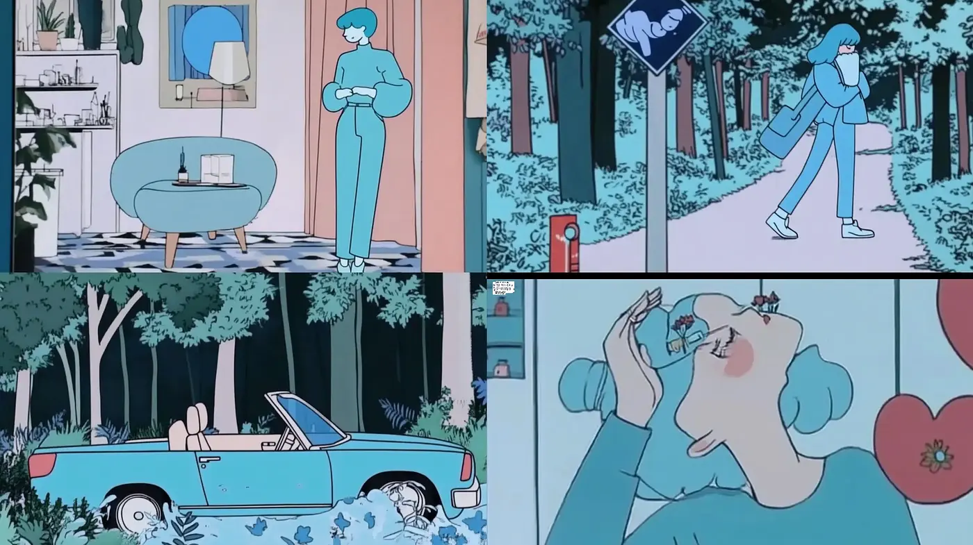 Serene Cyan and Rosy Hues: A Graphic Novel Expression - Midjourney sref style