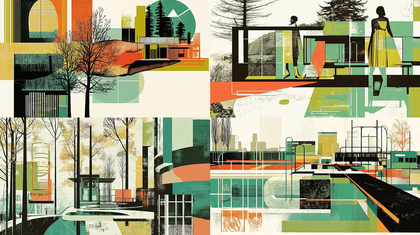 Mid-Century Geometric Abstraction with a Pastiche of Modernist Influences - Midjourney sref style