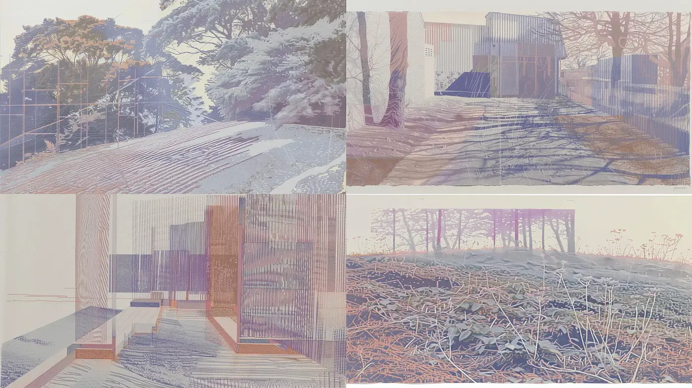Ethereal Architectural Impressions: A Study in Pastel and Geometric Textures - Midjourney sref style
