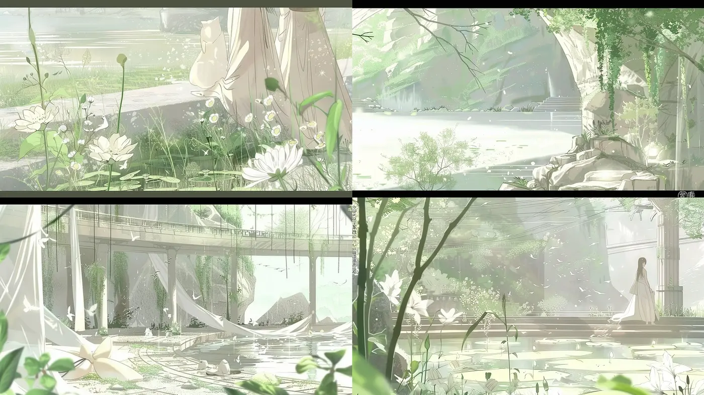 Ethereal Botanical Dreamscapes in a Soft Watercolor Palette - Midjourney sref style