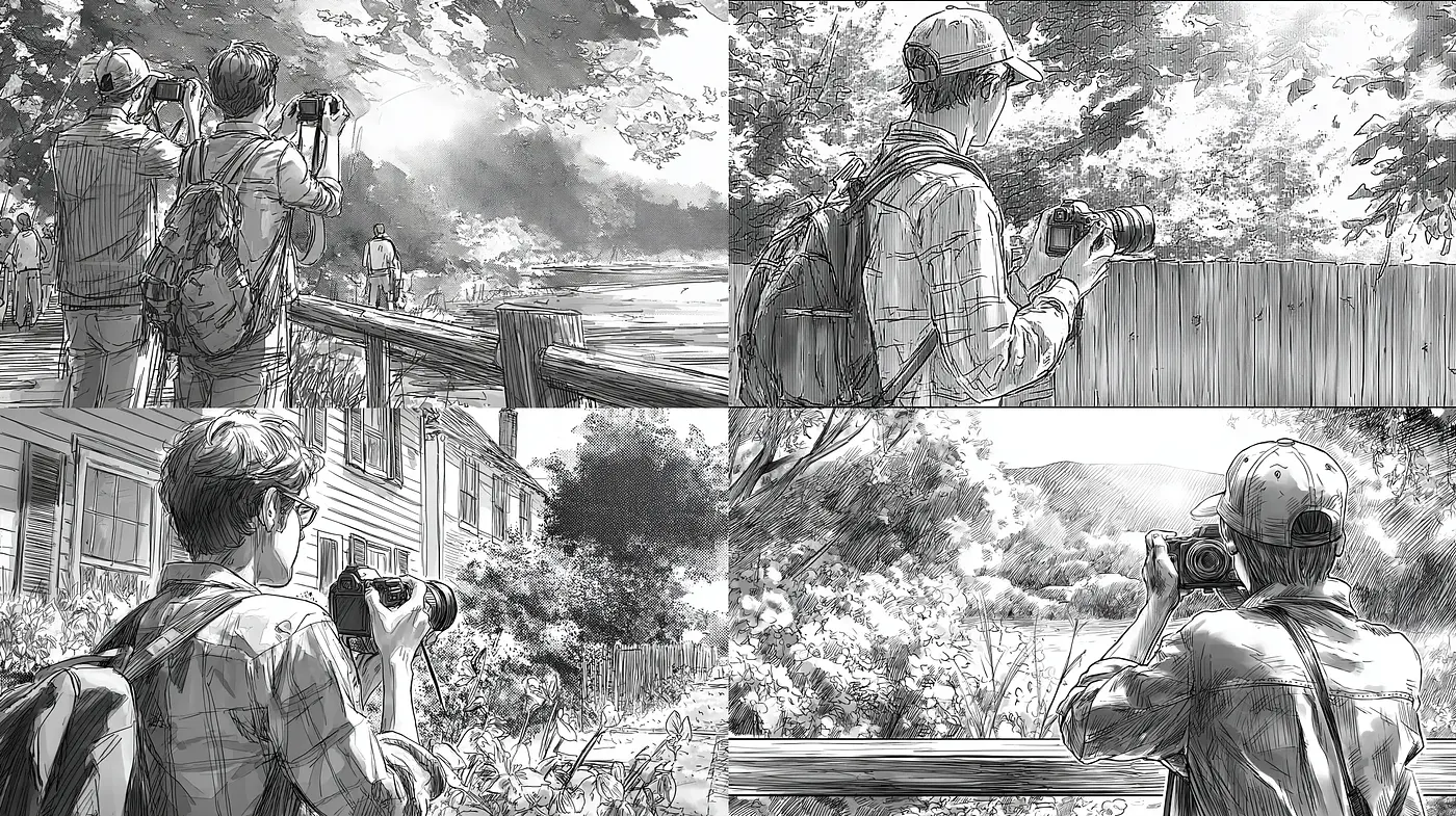Black and White Illustrative Narratives with Nature Themes - Midjourney sref style