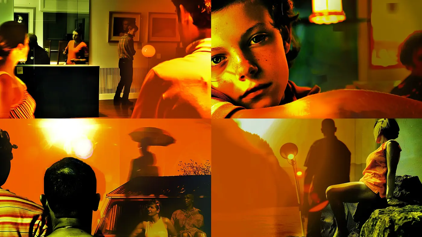 Cinematic Amber Hues and Noir Silhouettes - Midjourney sref style