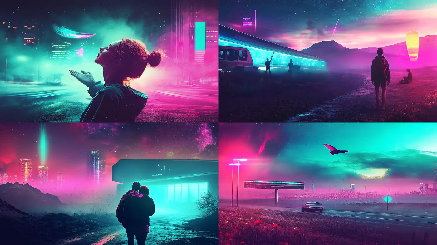 Neon Dusk: A Synthwave Reverie in Digital Art - Midjourney sref style