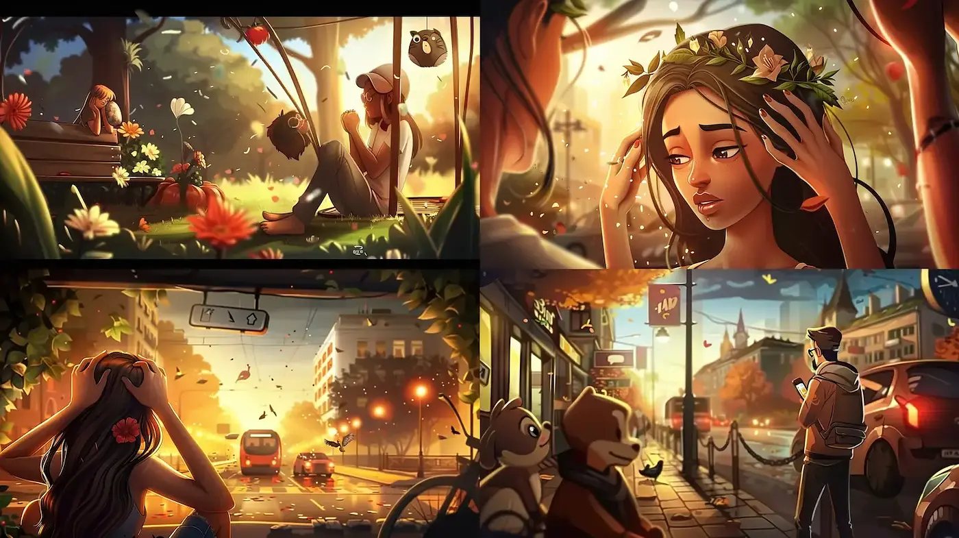 Whimsical Illustrations with a Touch of Nature and Urban Life - Midjourney sref style