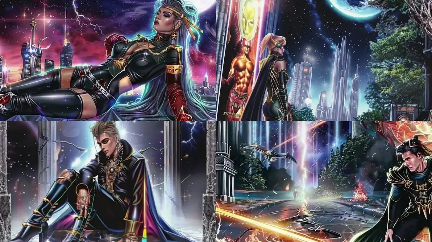 Futuristic and vibrant sci-fi adventure with a touch of fantasy - Midjourney sref style