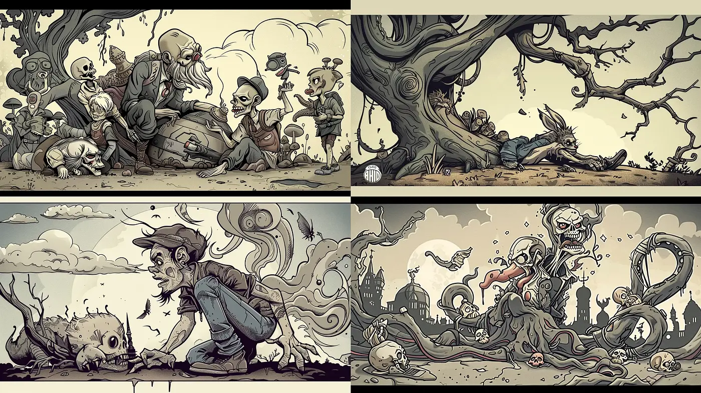 Mystic Sepia Tones and Whimsical Linework Fusion - Midjourney sref style