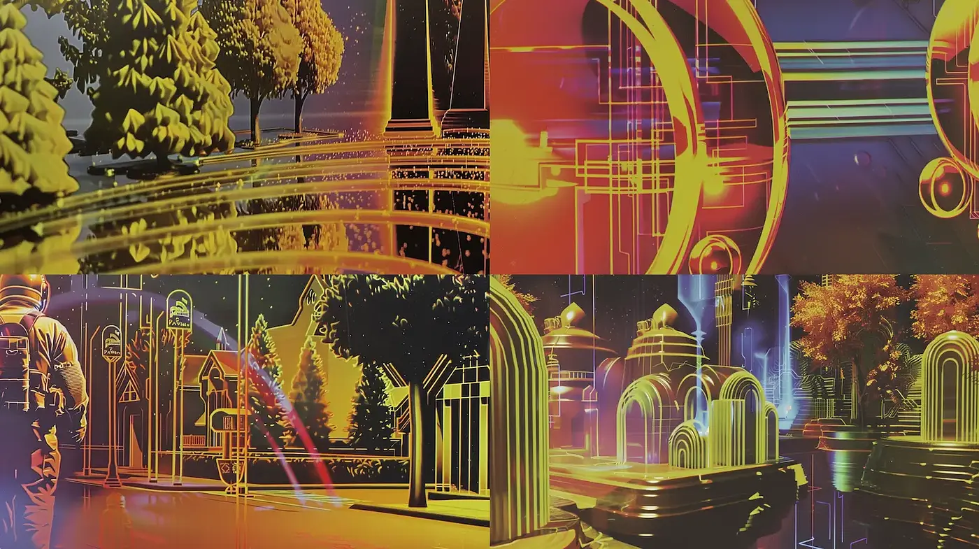 Futuristic and vibrant synthwave landscapes with retro aesthetics - Midjourney sref style