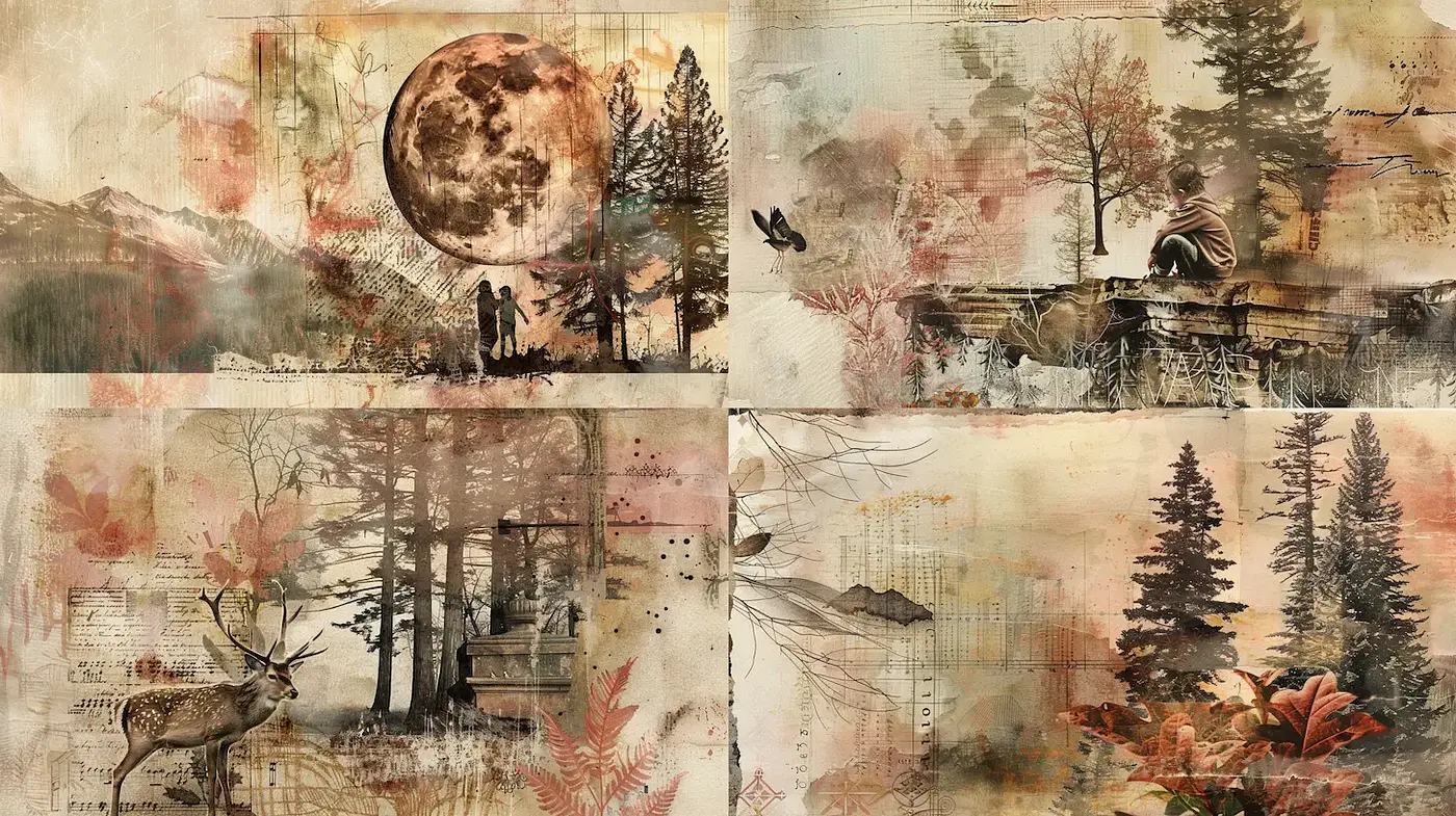 Nature-Inspired Artistic Composition with a Nostalgic Touch - Midjourney sref style