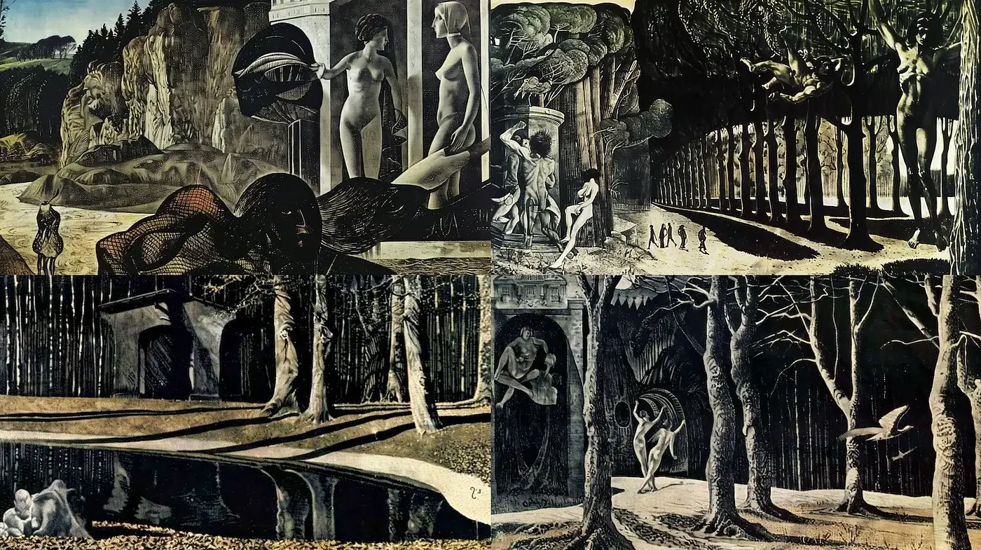 Darkly Enigmatic Surrealism with Organic and Geometric Interplay - Midjourney sref style